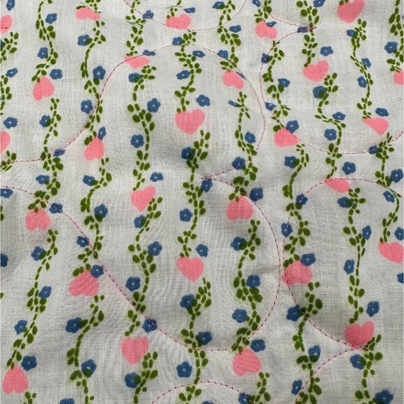 Vintage Handmade Baby Quilt Throw Blanket Pink Blue Hearts Floral Cottage 43x43 - Picture 3 of 8